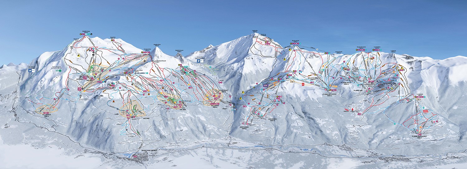 Découvrez la carte du domaine skiable Paradiski